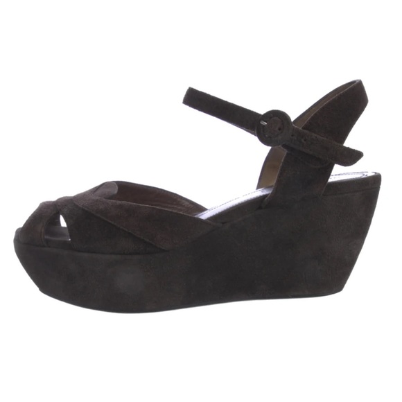 MARNI Suede Ankle Strap Platform Wedge Black Sandal - Picture 1 of 12